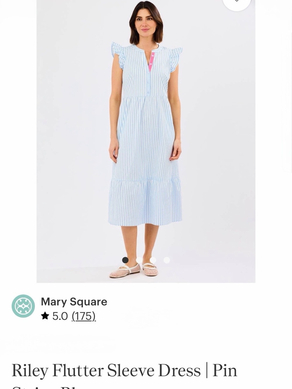 Flutter Sleeve Midi Dress in Blue/White Stripe with Pink Placket